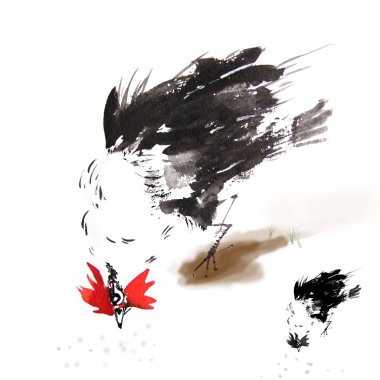 Horoz suluboya resim çizilmiş. 