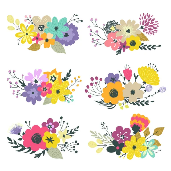 Colorido conjunto vectorial de composiciones florales en colores suaves . — Archivo Imágenes Vectoriales