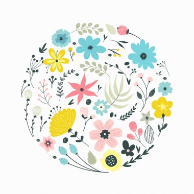 Yumuşak renklerde çiçek öğeleri.