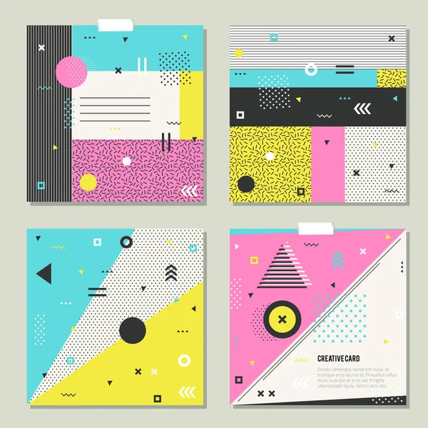Set of trendy geometric elements retro cards. — Stock Vector