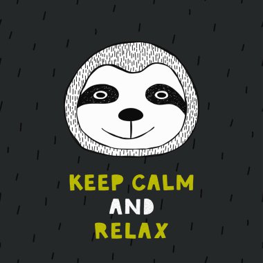 Cute poster with hand drawn funny sloth. clipart