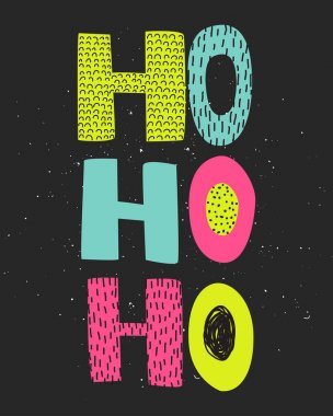 Noel el çizmek tebrik kartları Hohoho yazı.