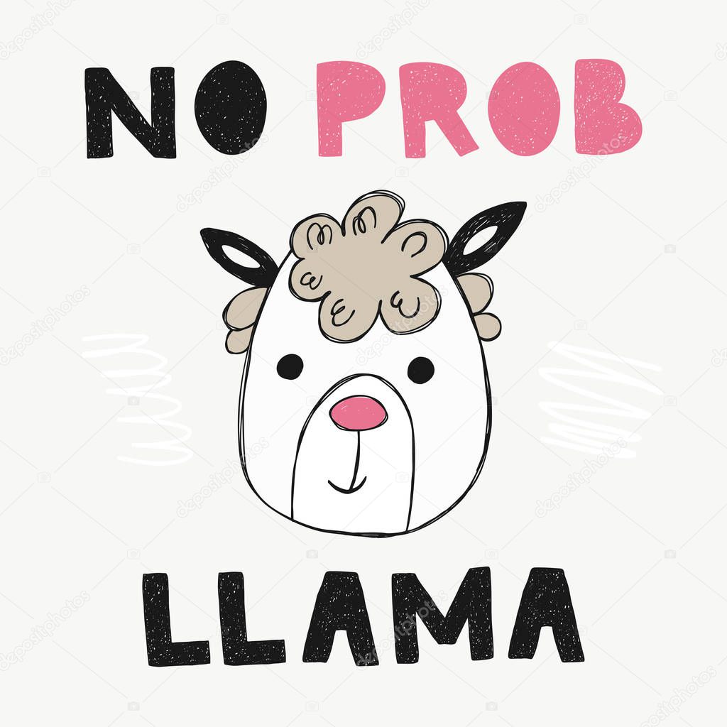 Cute poster with hand drawn funny lama.