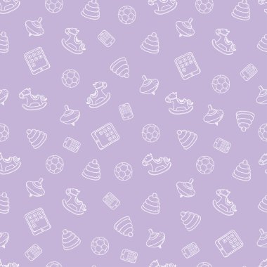 Kesintisiz en az vektör desen oyuncaklarla. Piramit, eğlenceyi, telefon, tablet, top ve sallanan at. Kartlar, Davetiyeler, bebek duş albümleri, arka planlar, scrapbooks için.