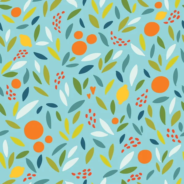 Charmant vecteur coloré motif sans couture avec des oranges mignonnes, citrons et feuilles dans des couleurs vives . — Image vectorielle