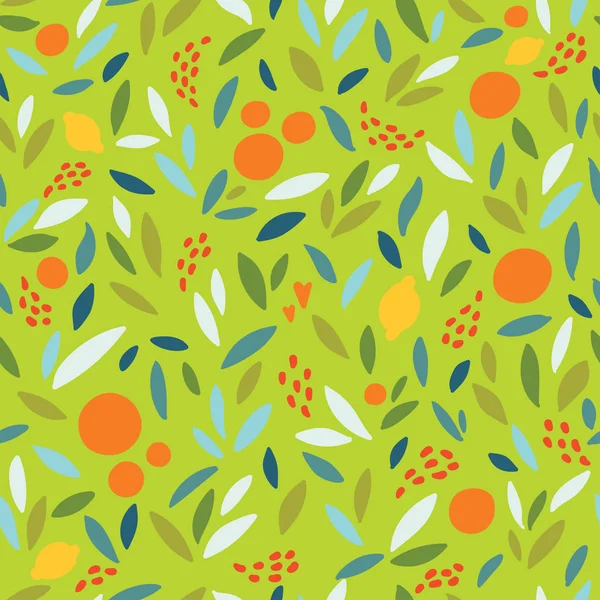 Charmant vecteur coloré motif sans couture avec des oranges mignonnes, citrons et feuilles dans des couleurs vives . — Image vectorielle