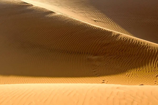 Gula sandstranden vågiga sanddyner i öknen på dagtid — Stockfoto