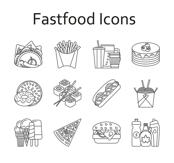 Juego de iconos de comida rápida y comida callejera. Ilustración vectorial . — Vector de stock