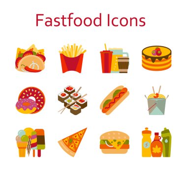 Fastfood ve streetfood Icons set. Vektör çizim