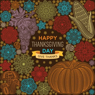 Yaratıcı sebze ve çiçekler, dekoratif çiçek arka plan, vektör çizim ile sonbahar arka plan