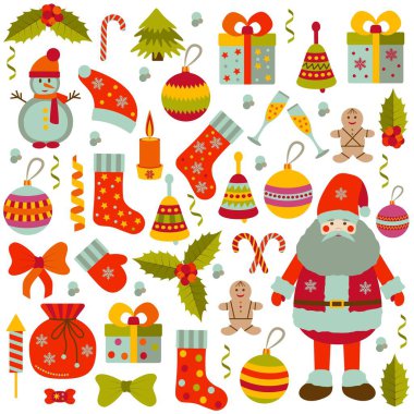 Noel düz öğeleri ayarlayın. Vektör çizim.