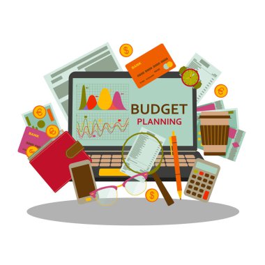 Bütçe kavramı düz stil içinde planlama. Web afiş, web siteleri, Infographic için modern tasarım. Vektör çizim.