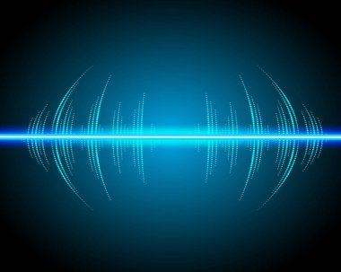 Ses dalgaları parlaklık, neon ışık salınan. Soyut teknolojik altyapı, müzik arka plan, vektör çizim