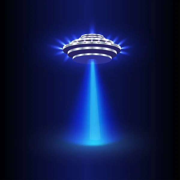 Vecteur de lumière OVNI. Rayons célestes étrangers. vaisseau spatial Ufo avec faisceau — Image vectorielle