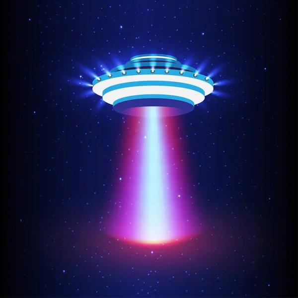 Ufo ライト ベクトル。外国人スカイ梁。ビームと Ufo 宇宙船 — ストックベクタ