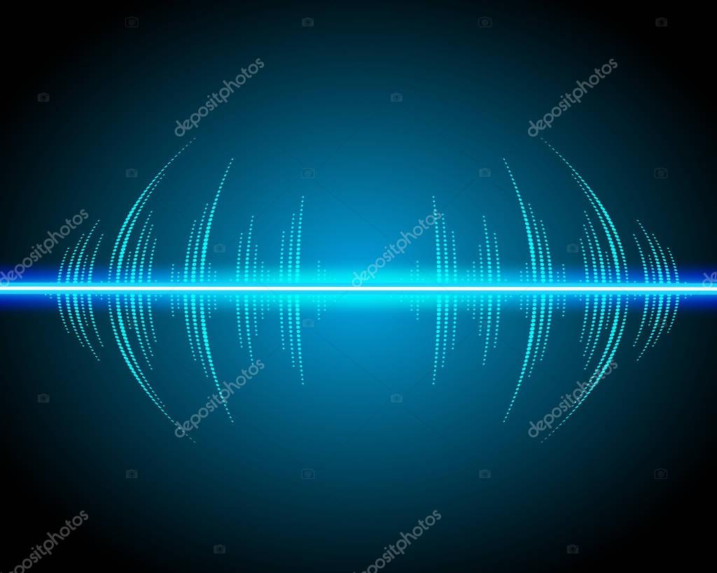 Neon wave sound vector background. Music soundwave design, purple light  elements isolated on dark backdrop. Radio frequency beat lines Stock Vector