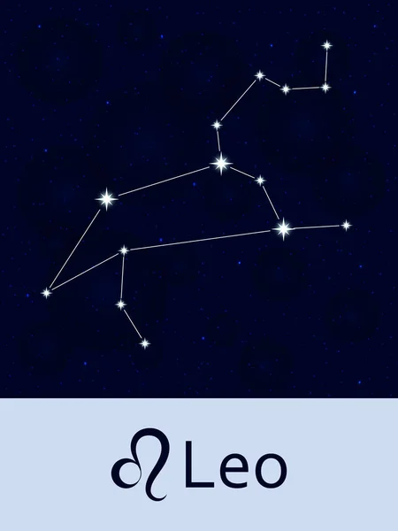 Signo del zodíaco Leo. Horóscopo constelación estrella. Espacio abstracto cielo nocturno fondo con estrellas y bokeh en la parte posterior. Ilustración vectorial. Bueno para aplicaciones móviles, astrología, plantilla de ciencia . — Vector de stock