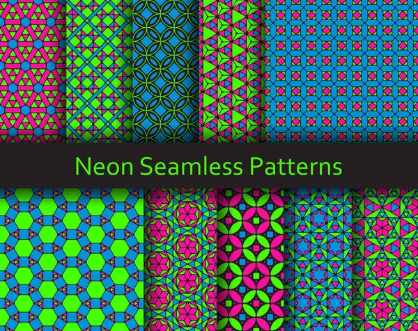 Neon sömlösa mönster. Fluorescerande Lime, rosa och blå färger. Vektorillustration. — Stock vektor