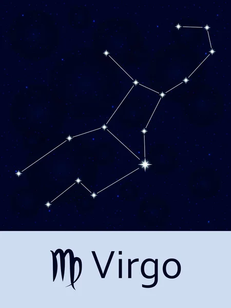 Signo del zodíaco Virgo. Horóscopo constelación estrella. Espacio abstracto cielo nocturno fondo con estrellas y bokeh en la parte posterior. Ilustración vectorial. Bueno para aplicaciones móviles, astrología, plantilla de ciencia . — Vector de stock