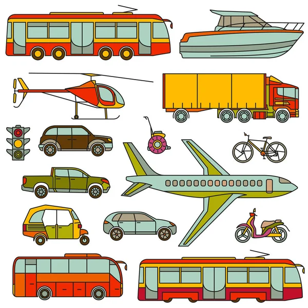 Transportera linje ikoner set. Färgglada vektorillustration. — Stock vektor