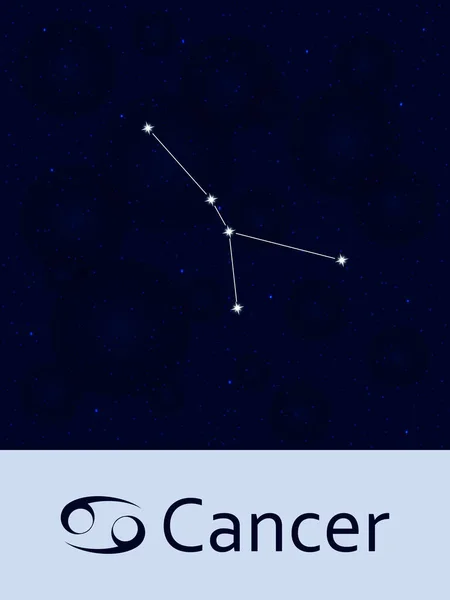 Cáncer del signo del zodíaco. Horóscopo constelación estrella. Espacio abstracto cielo nocturno fondo con estrellas y bokeh en la parte posterior. Ilustración vectorial. Bueno para aplicaciones móviles, astrología, plantilla de ciencia . — Vector de stock