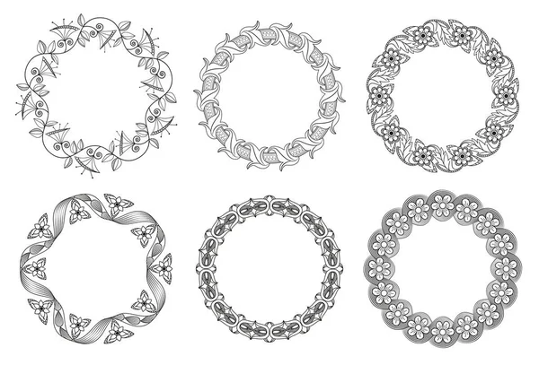 Векторний набір квіткових круглих елементів для етнічного декору. Детальні декоративні мотиви . — стоковий вектор