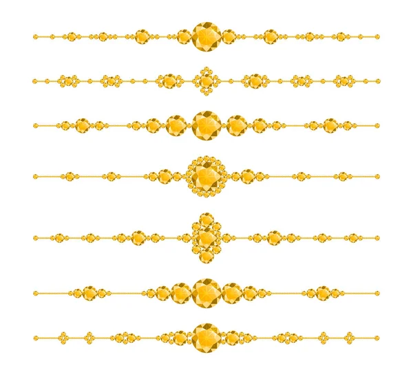Luxe verdelers met gele diamanten. Luxe briljant ontwerp met gouden heldere kristallen. Vectorillustratie — Stockvector