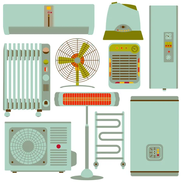 Conjunto de iconos lineales de calefacción, ventilación y acondicionamiento. Ilustración vectorial — Vector de stock