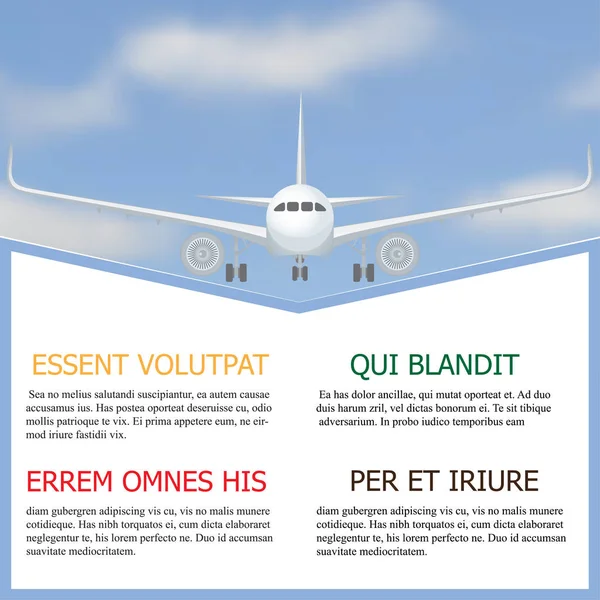 De witte vliegtuig vliegt in de hemel, en ruimte voor tekst, vector vliegtuigen illustratie — Stockvector