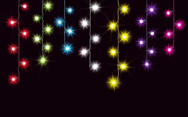 Girlanden, Weihnachtsdekoration Lichteffekte. isolierte Vektor-Designelemente. leuchtende Lichter für das Weihnachtsgrußkartendesign. Weihnachtsdekoration realistischer Lichterkranz — Stockvektor