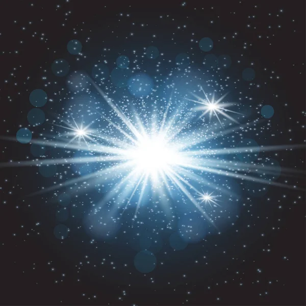 Luce solare trasparente vettoriale effetto luce di brillamento speciale lente. Star burst con scintille — Vettoriale Stock