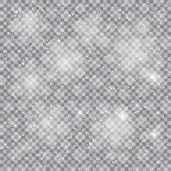 Fallende Schneekulisse auf transparentem Hintergrund. Vektorillustration — Stockvektor