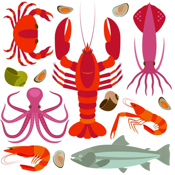 Seafood icons set. Vector illustration. — Stock Vector
