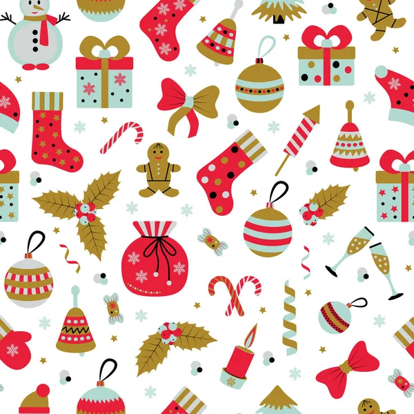 stock vector Christmas seamless pattern with many winter doodle toys. Vector illustration.