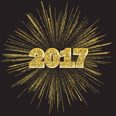 Mutlu yeni yıl 2017 koyu arka plan, vektör çizim üzerinde altın havai fişek ile