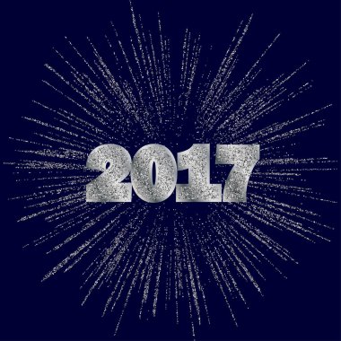 Mutlu yeni yıl 2017 koyu arka plan, vektör çizim üzerinde gümüş havai fişek ile