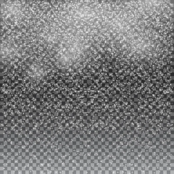 Efecto de caída vectorial de nieve aislado sobre fondo transparente con bokeh borroso — Archivo Imágenes Vectoriales
