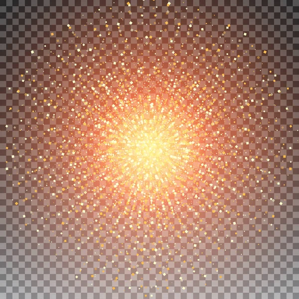 Abstract bright golden shimmer glowing square particles vector background. — Stock Vector