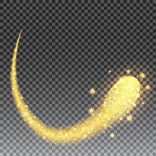 Gold glittering Stars sterren trail sprankelende stofdeeltjes op zwarte achtergrond. — Stockvector