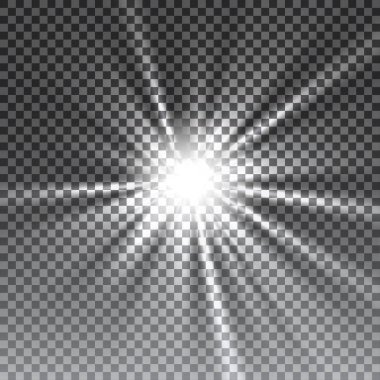 Vektör şeffaf güneş ışığı özel lens ışık efekti. Güneş ışığı ve spot ışıklarıyla parlıyor