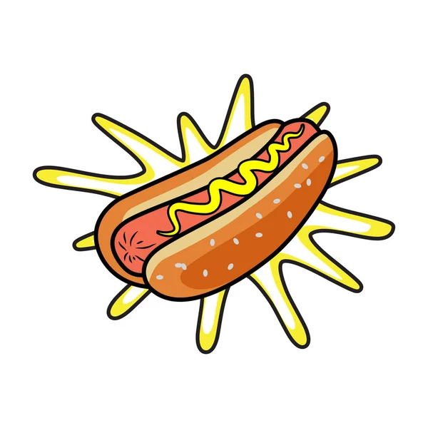 Hotdog. Illustration plate isolée vectorielle fast food pour affiche, menus, brochure, web et icône fastfood — Image vectorielle