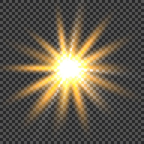 Vetor de luz solar transparente efeito de luz de erupção de lente especial. Flash solar com raios e holofotes — Vetor de Stock