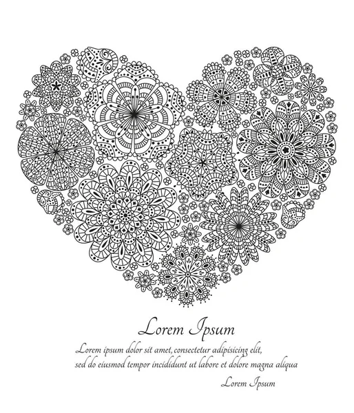 Tebrik kartı veya şablon stilize çiçeklerle. Kalp şekli. Vektör çizim.