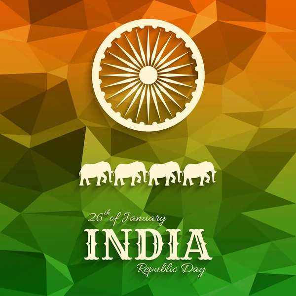 26 januari India Republiek dag tekst op driehoekige achtergrond. Vectorillustratie. — Stockvector