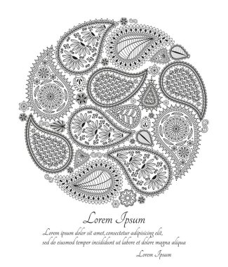 Tebrik kartı veya şablon desenli süsleme ile. Yuvarlak şekli. Vektör çizim.