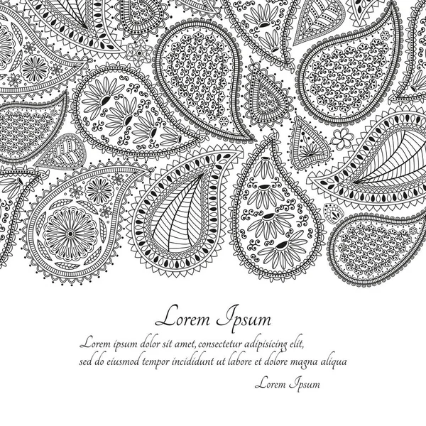 Biglietto di auguri o modello con ornamento paisley. Illustrazione vettoriale . — Vettoriale Stock