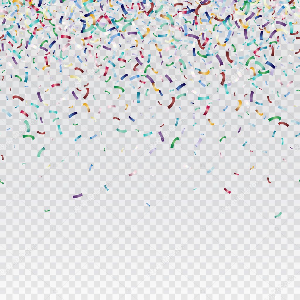 Flying christmas confetti, anniversary celebration, happy birthday party vector background