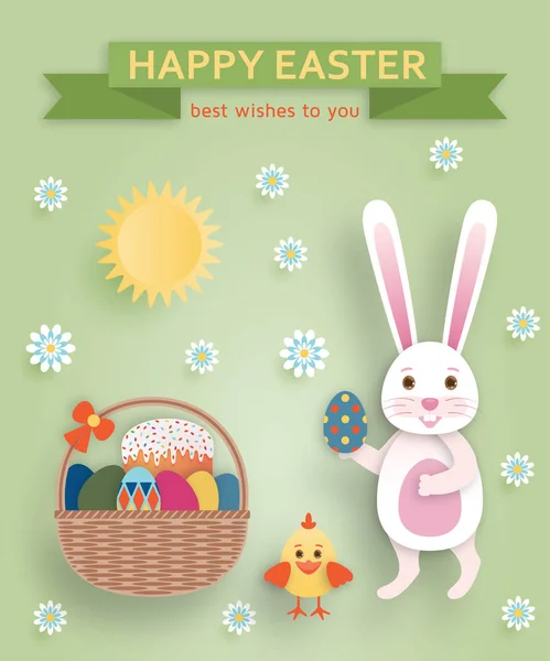Cute Easter background in paper art style. Vector illustration. — Stock Vector