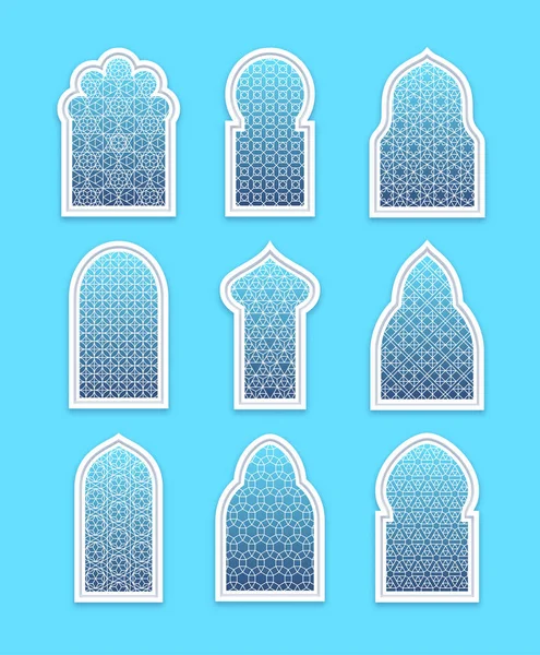 Set de ventanas árabes o islámicas. Ilustración vectorial . — Vector de stock