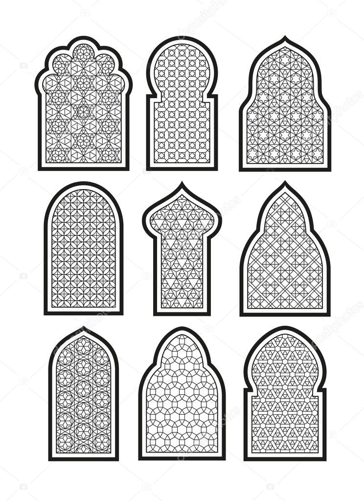 Arabic or Islamic windows set. Vector illustration.